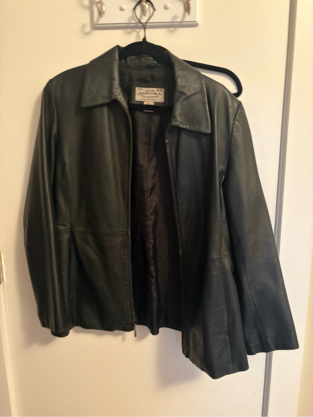SONOMA Black Leather Zip Front Jacket